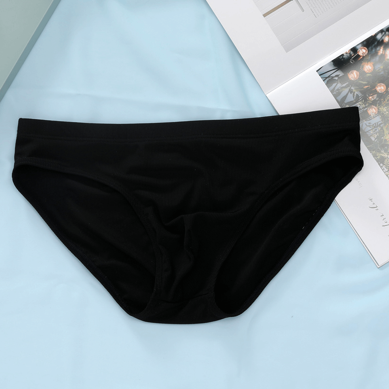 Black thin breathable ribbed briefs for men, low-rise casual underwear for comfortable and stylish everyday wear.